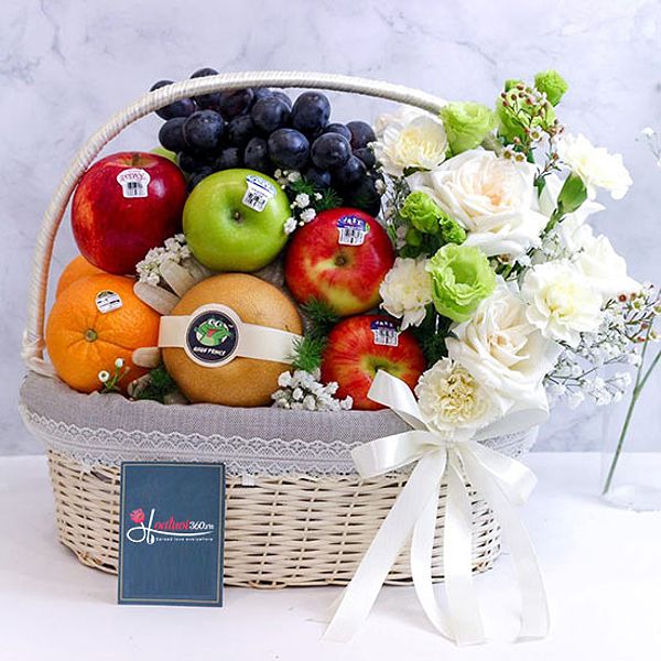 Giỏ trái cây mừng khai trương kết hợp hoa tươi